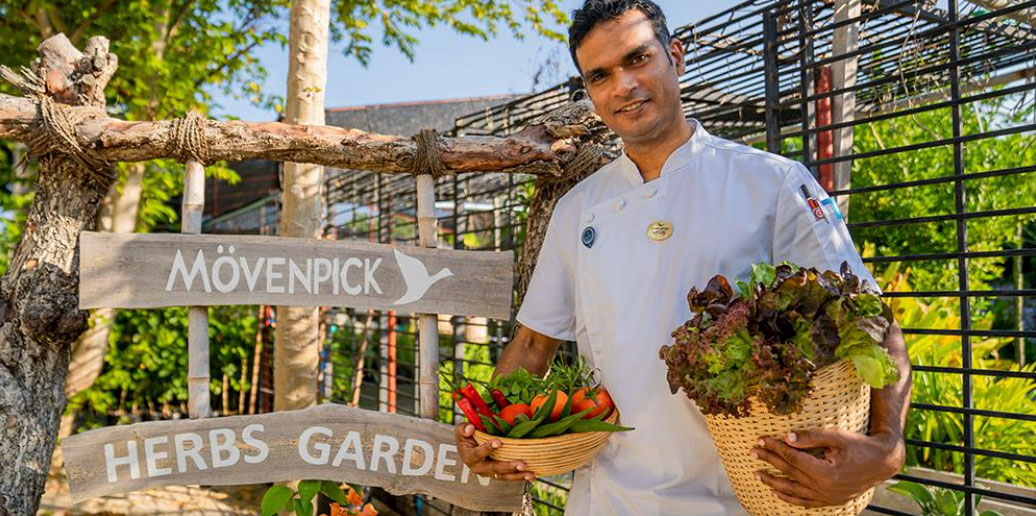 The Mövenpick Resort Kuredhivaru Maldives has its own hydroponic farm and garden, harvesting nearly 70 kilos of fresh produce every month. (Photo of Chef Navin Singh) — Photo by Accor