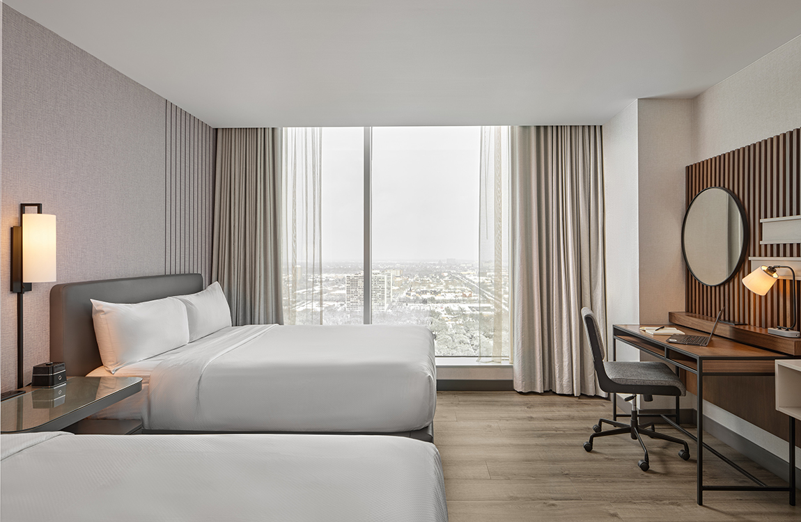 The guestroom at the Hollywood Casino Hotel at Greektown in Detroit, Michigan offers guests a convenient place to work.— Photo by Nehmer and HVS Design