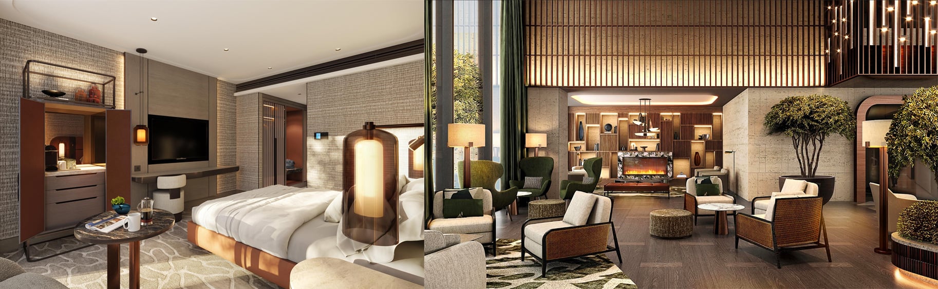 (l) Hilton Istanbul Airport - Guest Room - (r) Hilton Istanbul Airport - Lobby— Photo by Hilton