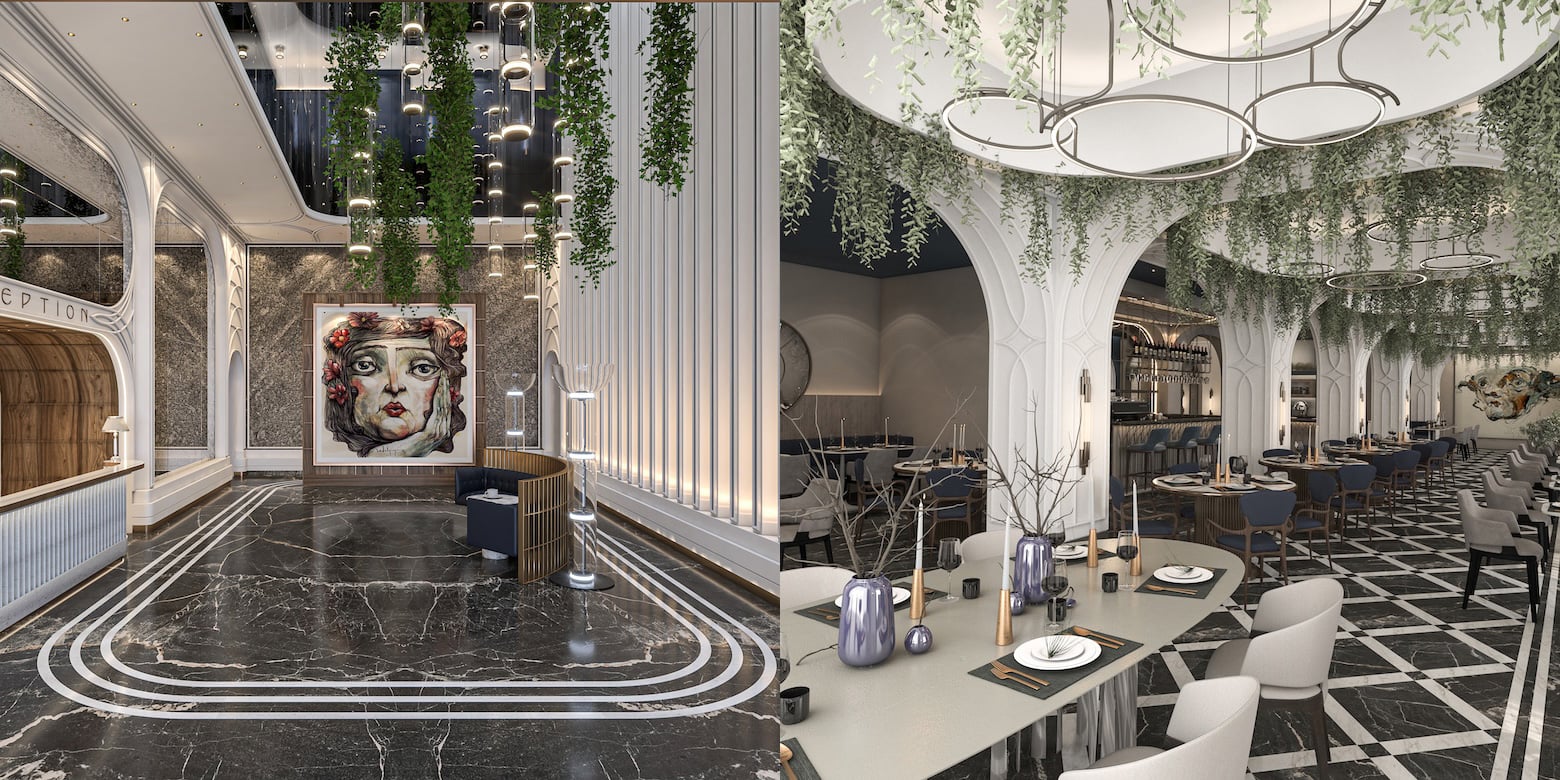 (l) Les Temps Istanbul Karakoy, Curio Collection by Hilton - Lobby - (r) Les Temps Istanbul Karakoy, Curio Collection by Hilton - Dining— Photo by Hilton