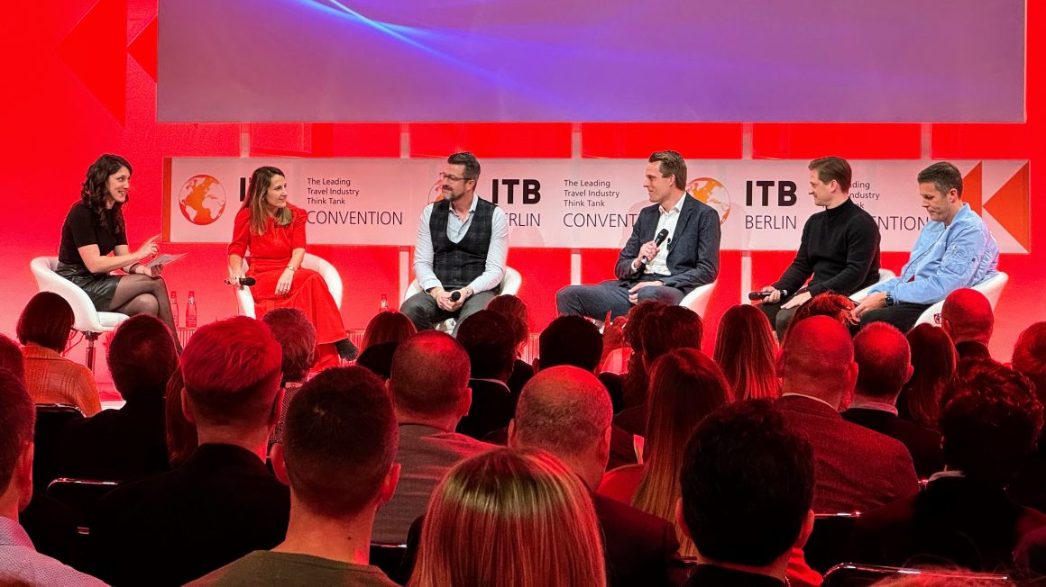 Wietse Bijzeit speaking at ITB 2024 ANALYSISLEARN Hotel Technology Trends (or Hypes?) – A Panel of Industry Leaders at ITB Berlin — Photo by Shiji