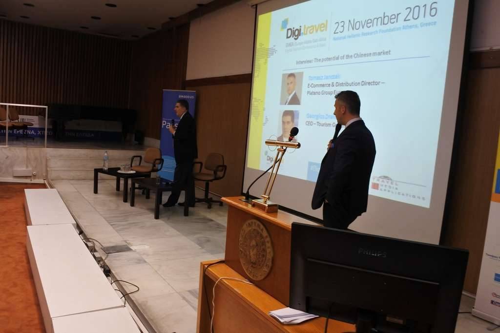 At left the President and CEO of Tourism Generis, George Drakopoulos with Plateno Group's Tomasz Janczak (right) in a panel brainstorming session at Digi.travel Athens — Photo by Hospitality Net