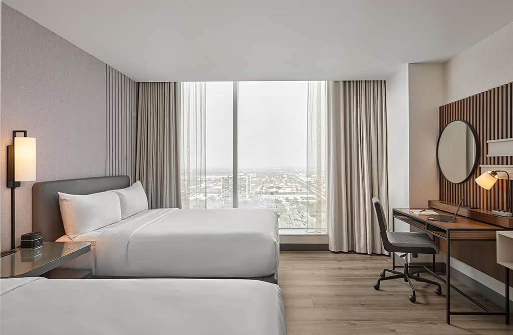 The guestroom at the Hollywood Casino Hotel at Greektown in Detroit, Michigan offers guests a convenient place to work.— Photo by Nehmer and HVS Design