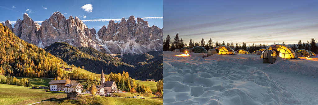 (L) Trentin Tyrol, Italie - (R) Laponie, Finlande — Image de Booking.com