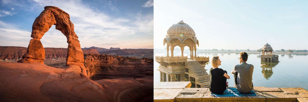 (L) Moab, États-Unis - (R) Jaisalmer, Inde — Photo de Booking.com